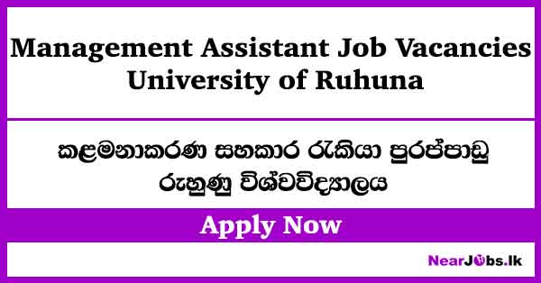 Management Assistant Vacancies at University of Ruhuna