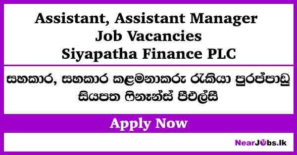 Siyapatha Finance Job Vacancies for Assistant
